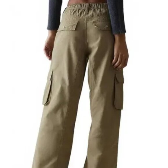 PACSUN Green Baggy Cargo Pants Mid/High Waist Pockets Drawstring Size S NWT $60 - Picture 3 of 8